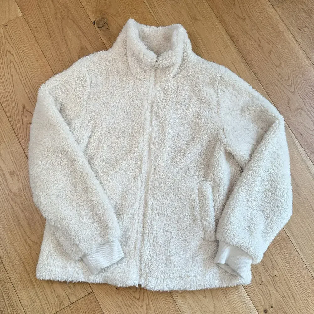 J.Crew Funnel Neck Sherpa Zip Up Jacket Womens XS Ivory Cream Oversized Cozy